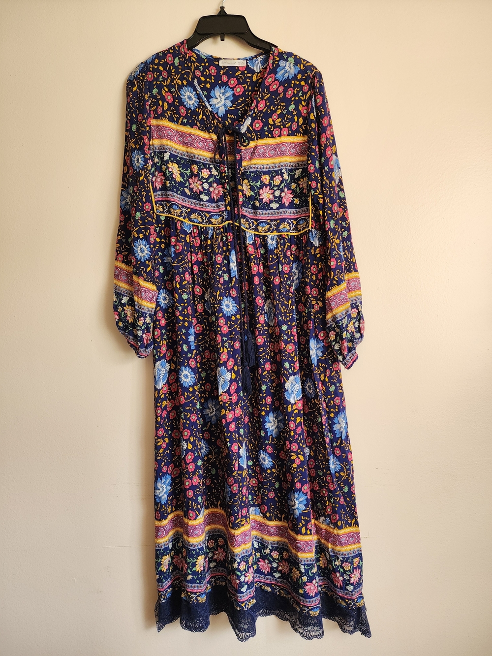 Floral Boho Maxi Dress in Navy Blue